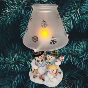 Partylite Snowman Snowbell Family Christmas Glass & Ceramic Tealight Lamp
