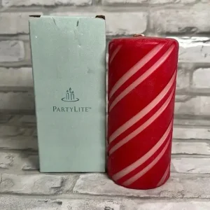 Partylite RED Candy Cane Pillar Candle, 3" x 6", P36901